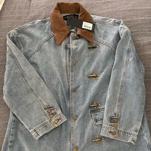 Lioness Blue Denim Jacket with Brown Corduroy Collar